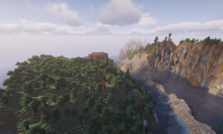 Сид на остров с деревней, особняком и водными структурами