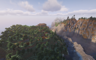 Сид на остров с деревней, особняком и водными структурами