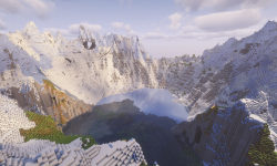 Сид на круг заснеженных гор и замерзшее озеро