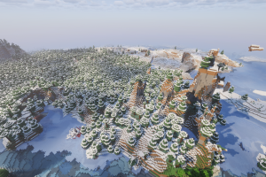 Сид на деревню, портал, иглу и руины в снегу