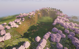 Сид на деревню в кольце вишневого леса и камерой испытаний