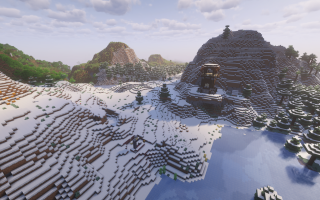 Сид на аванпост и портал в снегу, деревню и руины