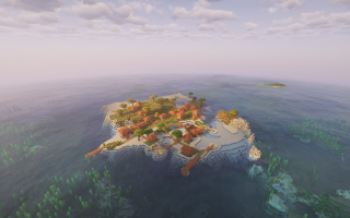 Сид на деревню на острове и выброшенный корабль