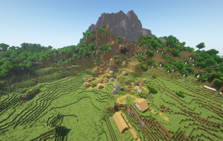 Сид на деревню у подножия горы и храм в джунглях