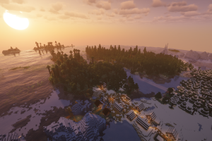 Сид на остров снежной тайги с порталами, кораблем и руинами