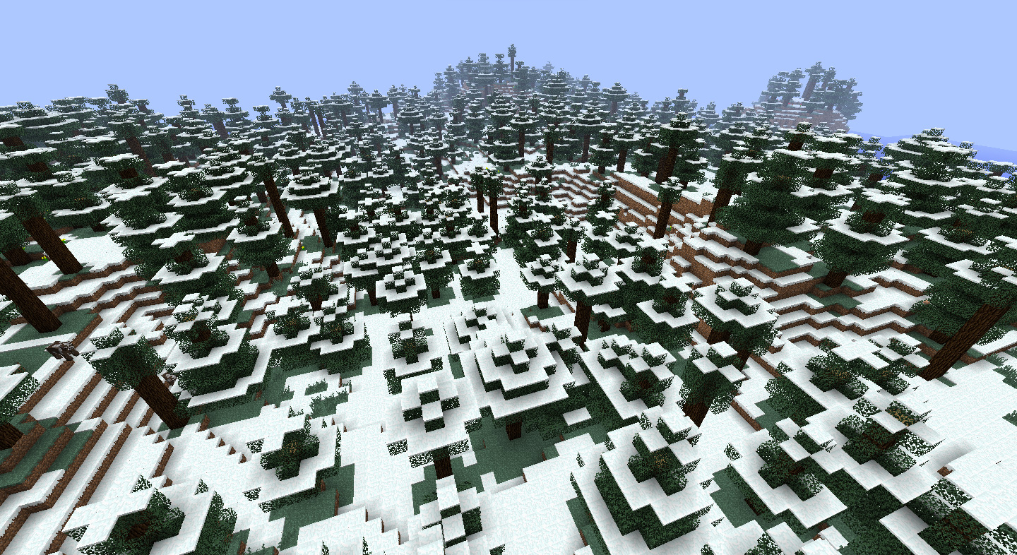 Сид на большой остров в Minecraft со снежной тайгой.