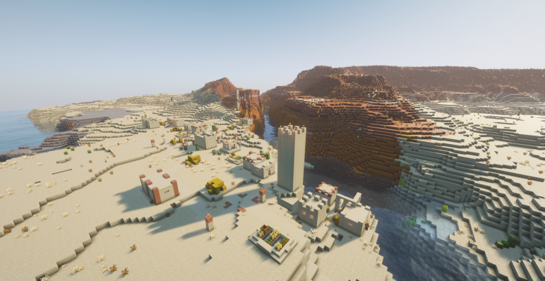 Пустынная деревня с видом на холмы