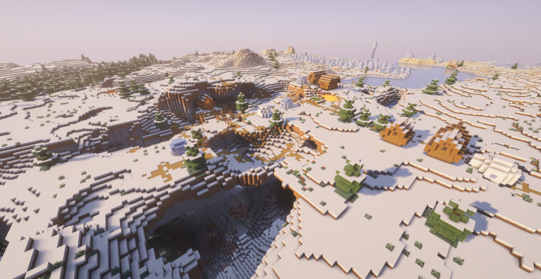 Деревня с иглу и заснеженные просторы