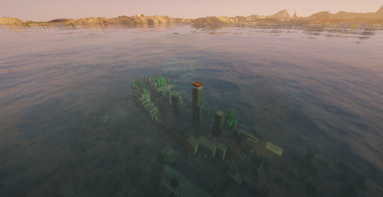 Корабль и руины в океане