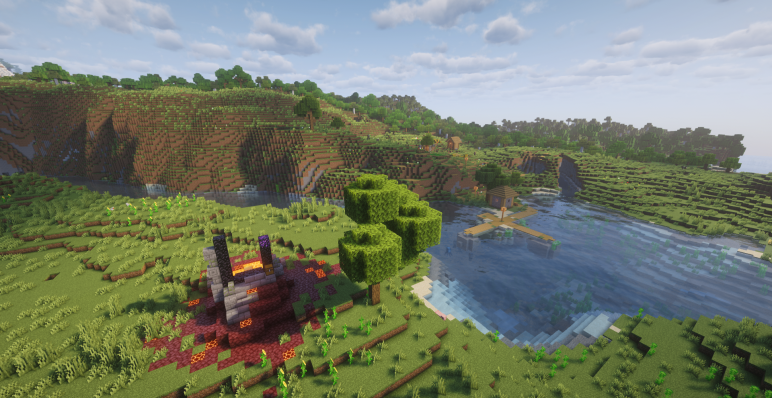 Деревня и портал через реку