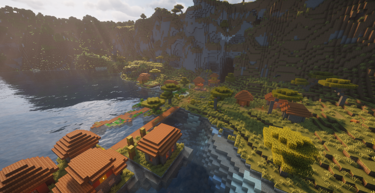 Озеро и деревня у саванны