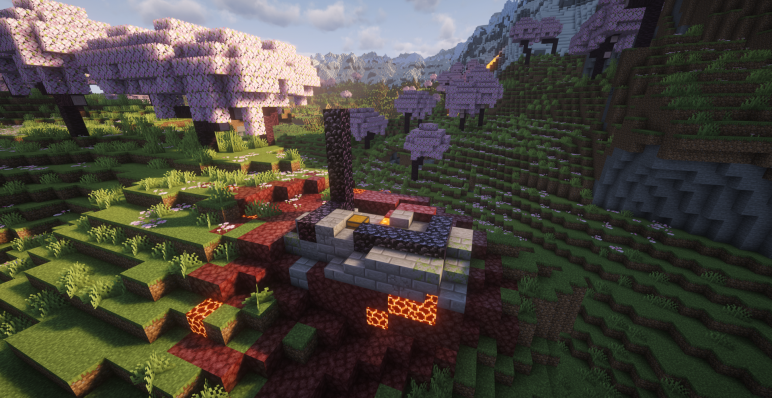 Разрушенный портал среди вишневой рощи