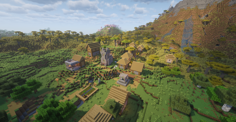 Переход в саванну и деревня на границе биомов