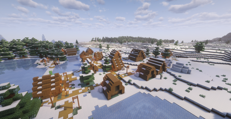 Деревня на замерзшей реке