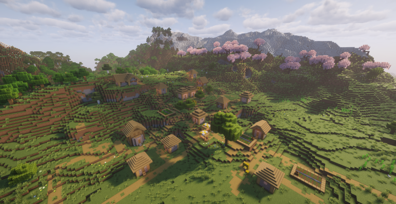 Деревня среди вишни и ледовых склонов