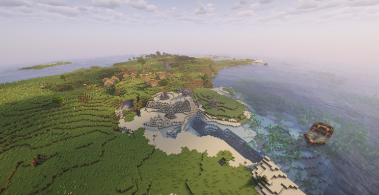 Вторая деревня вдоль берега, руины и корабль