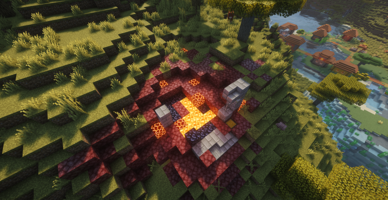 Саванна, портал и деревня у воды