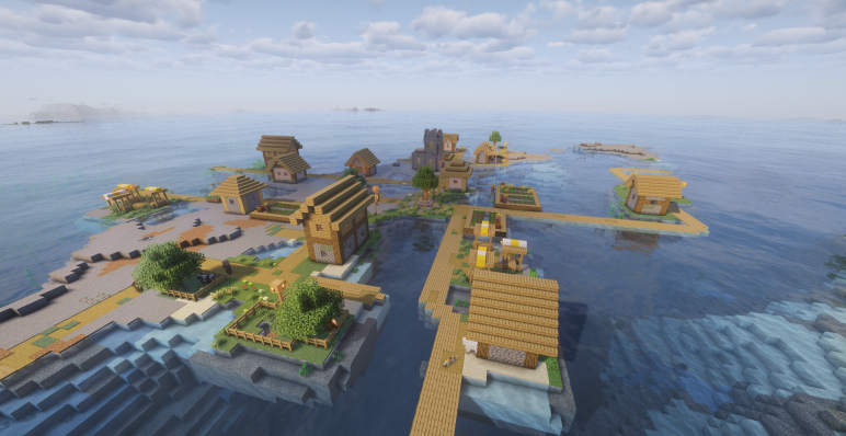 Первая деревня с кораблем рядом с островом