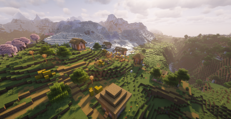 Обычная деревня за пределами снежных гор