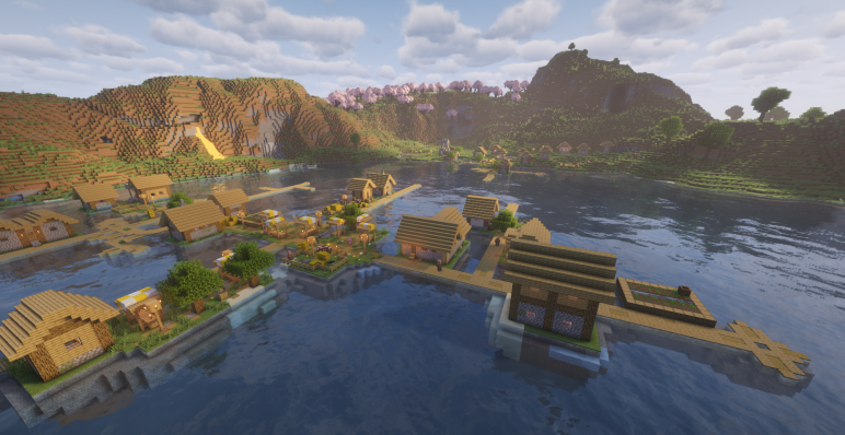 Озеро с деревнями на воде