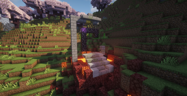 Разрушенный портал среди вишни