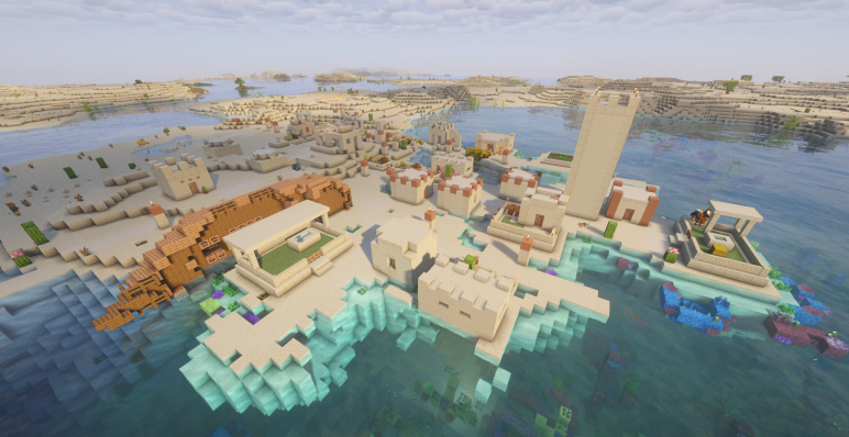 Деревня на берегу и храм внутри нее