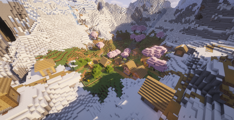 Деревня в снежном кратере